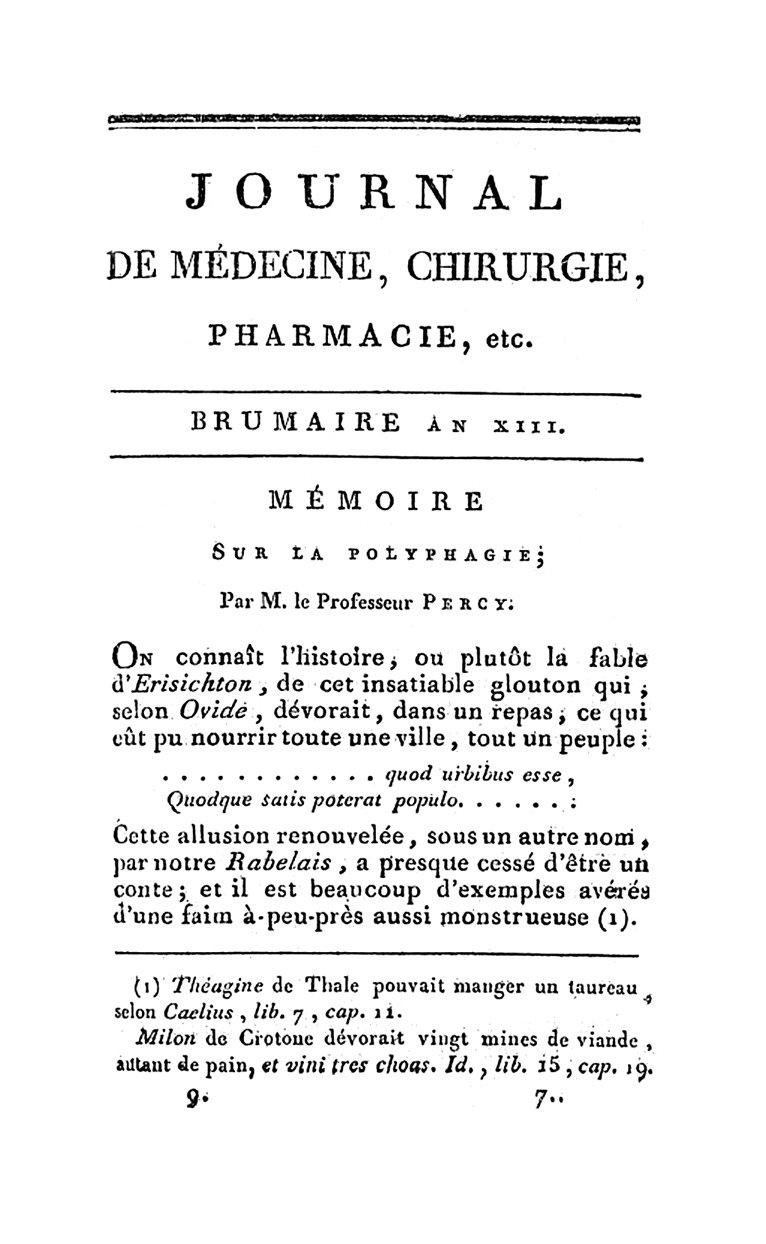 original paper on Tarrare's medical history,