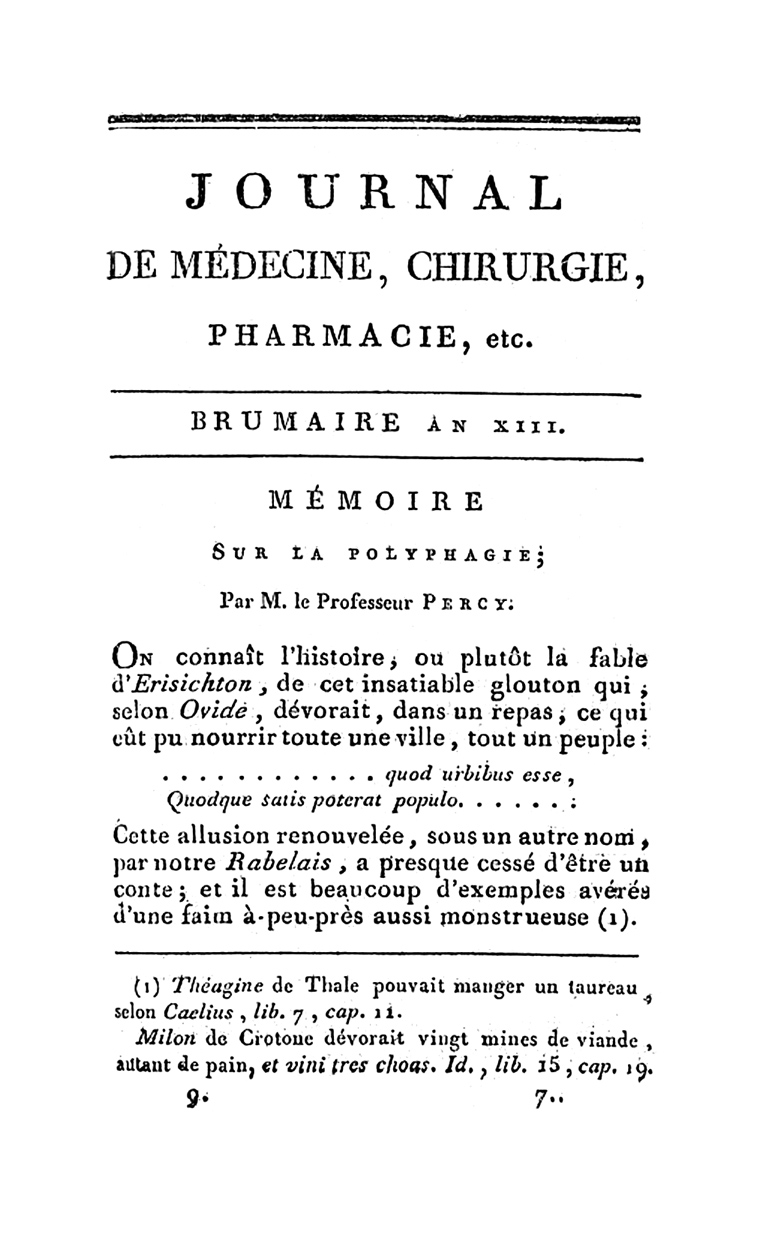 original paper on Tarrare's medical history,